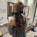 ヘアセット　リボン　結婚式2次会お呼ばれ　ヘアアレンジ