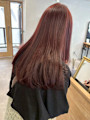 ブリーチなしダブルカラーチェリーレッド＊艶髪ロング暖色カラー