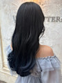 暗髪ロングヘア ブルーブラック 透明感カラー 韓国ヘア