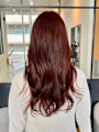 #レッド#ツヤ髪#ブリーチなし#ワンカラー