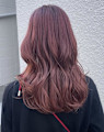 ブリーチあり　ロングラウンドカット　ピンクカラー