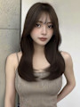 韓国風/セミロング/顔周りカット/くびれヘア/透明感カラー