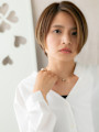 オレンジベージュハイライトかきあげ丸みショート20代30代