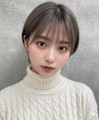 小顔韓国風透明感ショートボブ暗髪グレージュ/似合わせカット