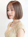 ツヤ髪パールベージュ小顔切りっぱなしボブp1ウォームブラウン