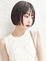 アッシュブラック黒髪小顔前下がりミニボブp1　ダークアッシュ