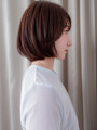 ココアブラウン小顔補正カット伸ばしかけ丸みボブ30代40代