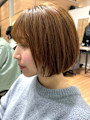 ミルクティーベージュ ミニボブ マッシュ ブリーチカラー