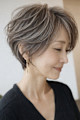 大人の立体感ショートグレージュ白髪ぼかしハイライト