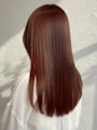 髪質改善ストレート 艶髪 顔周りカット ピンクブラウン