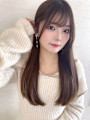 透明感　顔周りカット　ストレート　ロング　ブラウンカラー