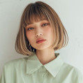 柔らか質感のぱつん前髪ストレートボブ