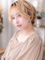 韓国風ハイトーンカラー小顔プードルパーマミルクティーブロンド