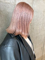 ブリーチ ダブルカラー ペールピンク 髪質改善 外ハネミディ