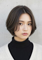 顔周りカットボブ、ワンホンレイヤー、スモーキーブラウン