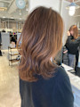 抜け感たっぷりセミロングレイヤ-オレンジベージュ赤羽美容室