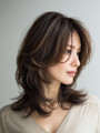 ミディアムレイヤー/くびれミディ/韓国風レイヤー/艶ブラウン