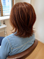 オレンジブラウンカラー 暖色カラー ウルフカット 30代