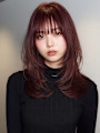 前髪カット レイヤーカット レッドブラウン 透明感カラー 2