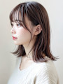 流し前髪ヘーゼルグレージュ透け感セミディp2　ヨシンモリ