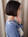 黒髪センターパート大人美人ワンレンかきあげボブ20代30代