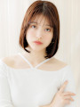 グレージュブラウンシースルー大人美人前下がりボブ30代40代