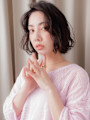 アップバングデジタルパーマかきあげゆるふわボブ30代40代