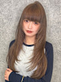 ロングヘア ミルクティーベージュ フルバング 顔周りレイヤー