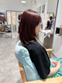 艶感ボルドーカラー×ハーフ縮毛矯正｜ミディアムレイヤー