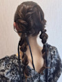 編み下ろしツイン 三つ編み リボン イベント ヘアセット