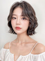 暗髪抜け感ウェットヘア前髪パーマこなれボブp3　インナーボブ