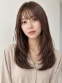 ショコラブラウン セミロング レイヤー シースルーバング