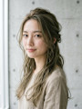 ロングヘアアレンジ/ハーフアップ/オリーブベージュ/顔周り