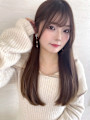 透明感 顔周りカット ストレート ロング ブラウンカラー