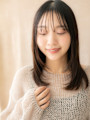 シースルーバング艶感ストレートワンホンレイヤー20代30代