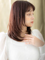 チェリーレッド小顔ミディアムレイヤーウルフカット20代30代