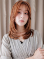 流しバングオレンジベージュハッシュレイヤーカット20代30代
