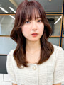 韓国風レイヤー大人ロングストレートワンカールベージュカラー