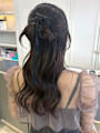 アップスタイル ヘアセット カチモリ ハーフアップ ゆる巻き