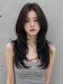 グレージュロングヘアブリーチなしウルフパーマミディアムヘア◎