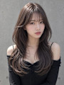 ダブルカラー内巻きロングヘアバタフライカットおくれ毛カット◎
