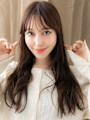 ハニーブラウン毛先パーマアンニュイヘアゆるふわロング30代