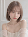 くびれボブ前髪ありゆるめパーマ外ハネボブシースルーぱっつん☆