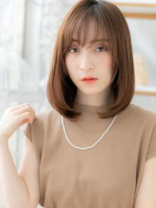 斜めバング暖色系カラー小顔ワンカールロブ　ベージュ - mod's hair【モッズヘア】上尾/上尾西口店掲載