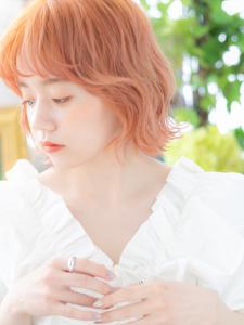 くせ毛風フェザーボブ×オレンジベージュ　カールボブ - COVER HAIR & SPA bliss【カバーヘア アンド スパ ブリス】浦和/浦和西口店掲載