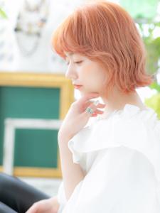 くせ毛風フェザーボブ×オレンジベージュ　ノンジアミンカラー - COVER HAIR bliss【カバーヘア ブリス】大宮/大宮西口店掲載