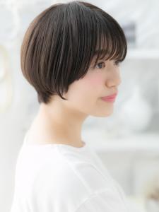 シースルーバング黒髪丸みショート大人ボブ　ダークアッシュ - mod's hair【モッズヘア】上尾/上尾西口店掲載