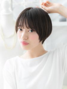 シースルーバング黒髪丸みショート大人ボブ　ハーブカラー - mod's hair【モッズヘア】越谷/越谷西口店掲載
