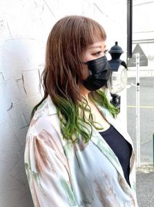 イエローグリーン・グラデーション裾カラーTOPココアブラウン - hair＆make egerie掲載