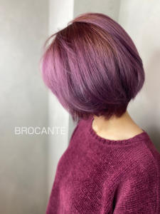パープル ショートボブ ケアブリーチ wカラー小顔補正立体カ - BROCANTE LUXBEブロカントラックスビー立川北口店掲載